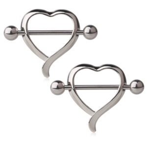 Ruifan Nipple Shield Rings Barbell Barbells Dangle Love Heart 316L Surgical Steel Body Piercing14 gauge Sold as Pair