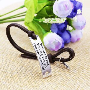 Inspirational Gifts For Women Saying stamped "You are loved You are valued You are beautiful" leather inspirational bracelet,Gift for Mother Daughter,Teens,,Christmas Gift,Birthday Present.