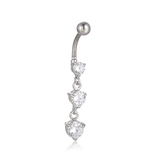 CANDYFANCY 14G Dangly Belly Button Rings Surgical Steel Gem Navel Rings Dangle Triple Round CZ Barbell Belly Piercings Jewelry