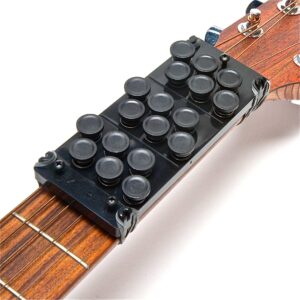 ez-fret guitar attachment, eliminates finger pain, 110 chords available, fits most full sized acoustic guitar, l/h ok, not a beginner tool, for people whose fingers hurt from guitar strings