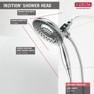 Delta Faucet 5-Spray In2ition 2-in-1 Dual Shower Head with HandHeld Spray, Brushed Nickel Hand Held Shower Head with Hose, Handheld Shower Heads, 1.75 GPM Shower Head, Stainless 58569-SS-PK