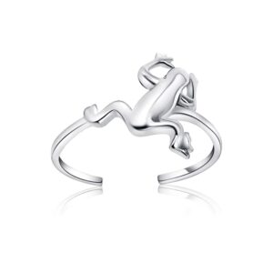 hoops & loops 925 sterling silver jumping frog toe ring for women men teen girls, silver