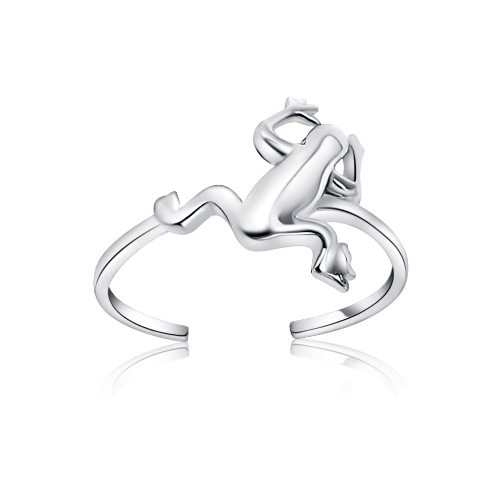 Hoops & Loops 925 Sterling Silver Jumping Frog Toe Ring for Women Men Teen Girls, Silver