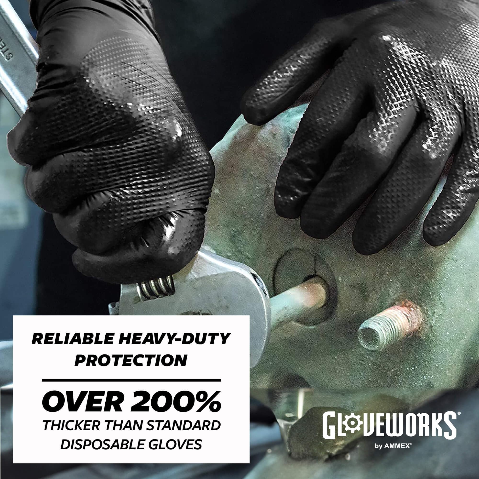 GLOVEWORKS HD Black Nitrile Industrial Disposable Gloves, 6 Mil, Latex-Free, Raised Diamond Texture, X-Large, Case of 1000