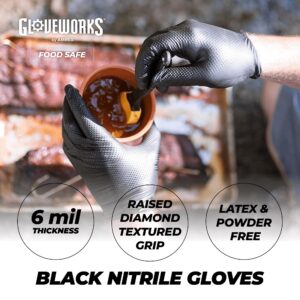 GLOVEWORKS HD Black Nitrile Industrial Disposable Gloves, 6 Mil, Latex-Free, Raised Diamond Texture, X-Large, Case of 1000