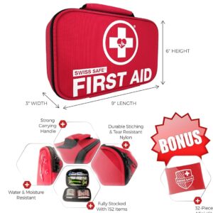 Swiss Safe 2-in-1 First Aid Kit for Car, Travel & Home, Businesses - Bonus Mini Kit for Medical Emergency Aid, Survival, Camping - FSA & HSA Eligible 120+32-Pcs, 1Pk -Red-Small+Travel