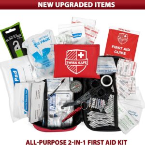 Swiss Safe 2-in-1 First Aid Kit for Car, Travel & Home, Businesses - Bonus Mini Kit for Medical Emergency Aid, Survival, Camping - FSA & HSA Eligible 120+32-Pcs, 1Pk -Red-Small+Travel