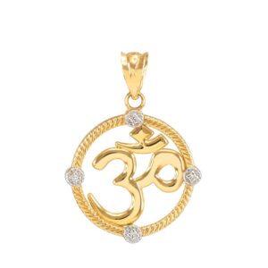 14k yellow gold diamond roped medallion yoga om charm pendant