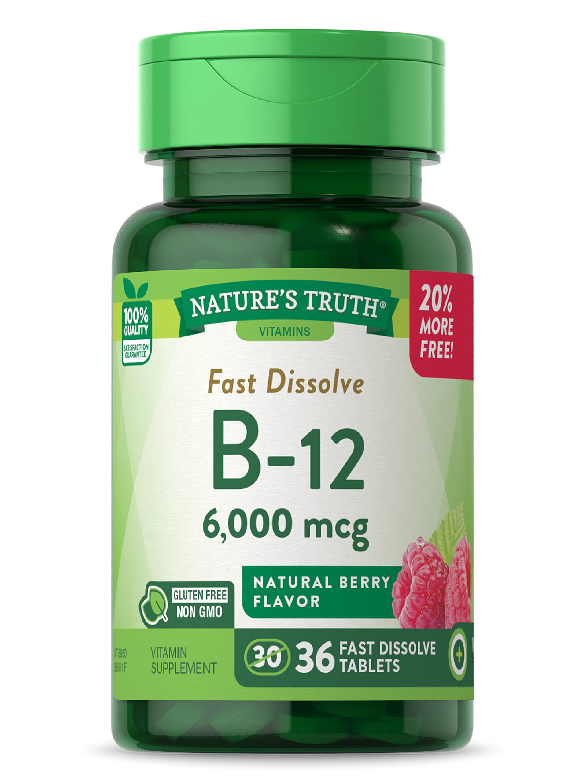 Nature's Truth B12 Vitamin 6000 mcg | 36 Tablets | Fast Dissolve Natural Berry Flavor | Vegetarian, Non-GMO & Gluten Free