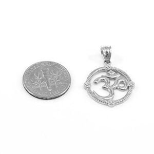 10k White Gold Diamond Roped Medallion Yoga Om Charm Pendant