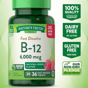 Nature's Truth B12 Vitamin 6000 mcg | 36 Tablets | Fast Dissolve Natural Berry Flavor | Vegetarian, Non-GMO & Gluten Free