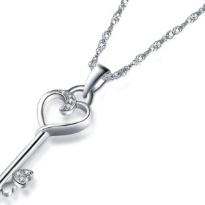 Forfamilyltd Key to Her Heart Petite Skeleton Key Pendant Necklace in Sterling Silver, 18''