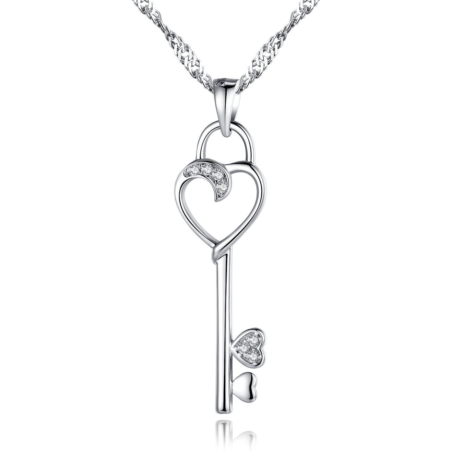 Forfamilyltd Key to Her Heart Petite Skeleton Key Pendant Necklace in Sterling Silver, 18''