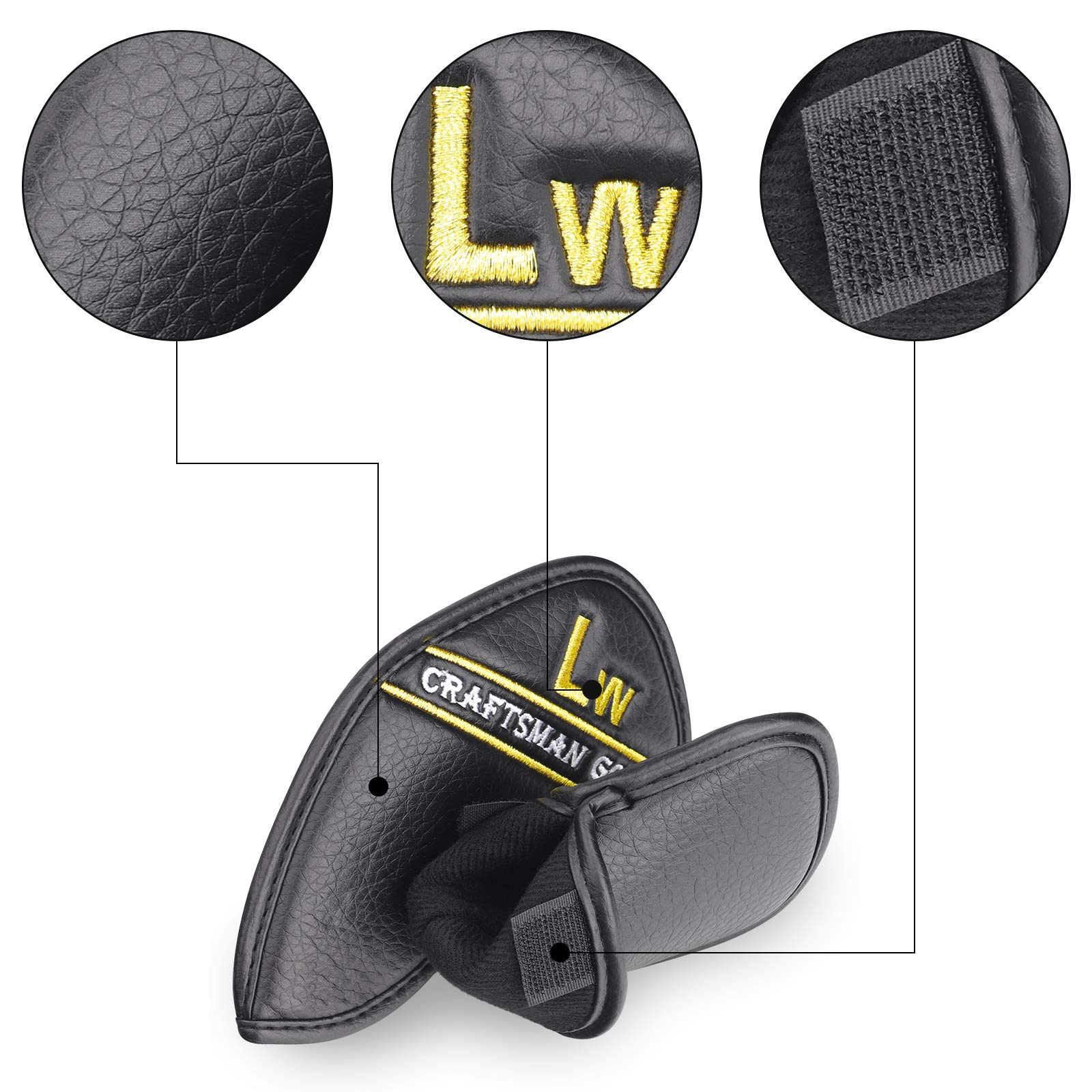 CRAFTSMAN GOLF Left Handed 12pcs Black Synthetic Leather Golf Iron Head Covers Set Headcover with Colorful Number Embroideried,Easily get The Needed Iron for Callaway Ping Taylormade Cobra Etc.