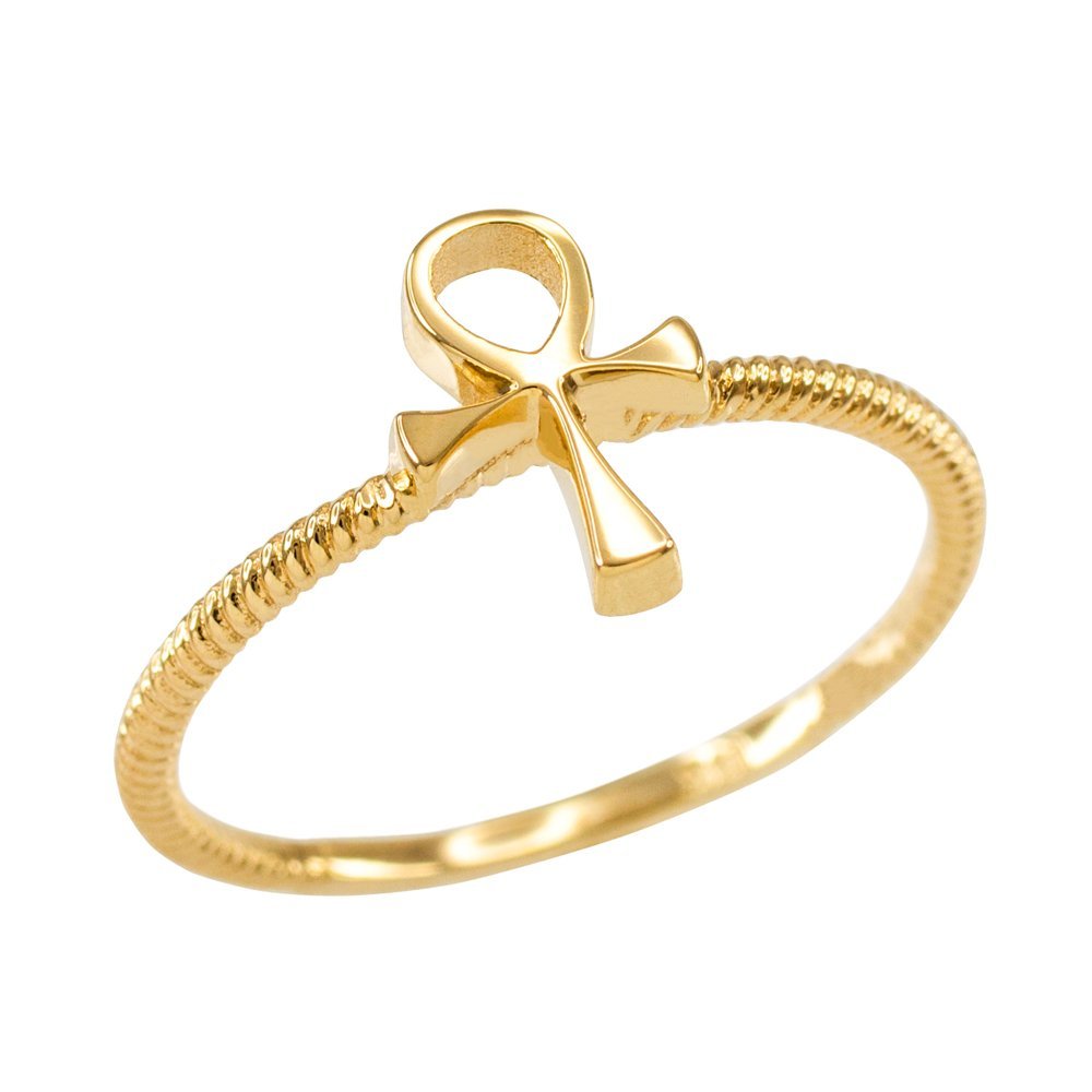 Dainty 14k Yellow Gold Egyptian Ankh Cross Ring (Size 5.25)