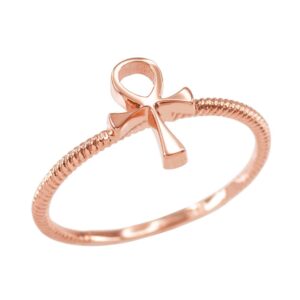 Dainty 10k Rose Gold Egyptian Ankh Cross Ring (Size 8.25)