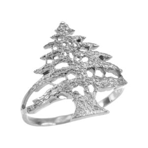 Middle Eastern Jewelry 925 Sterling Silver Textured Band Lebanese Cedar Tree Women's Ring (Size 6.5)