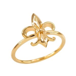 Religious Jewelry Dainty 14k Yellow Gold Fleur-de-Lis Ring (Size 9)