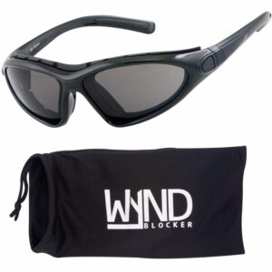 wynd blocker vert motorcycle & boating sports wrap around polarized sunglasses (black/smoke lens)