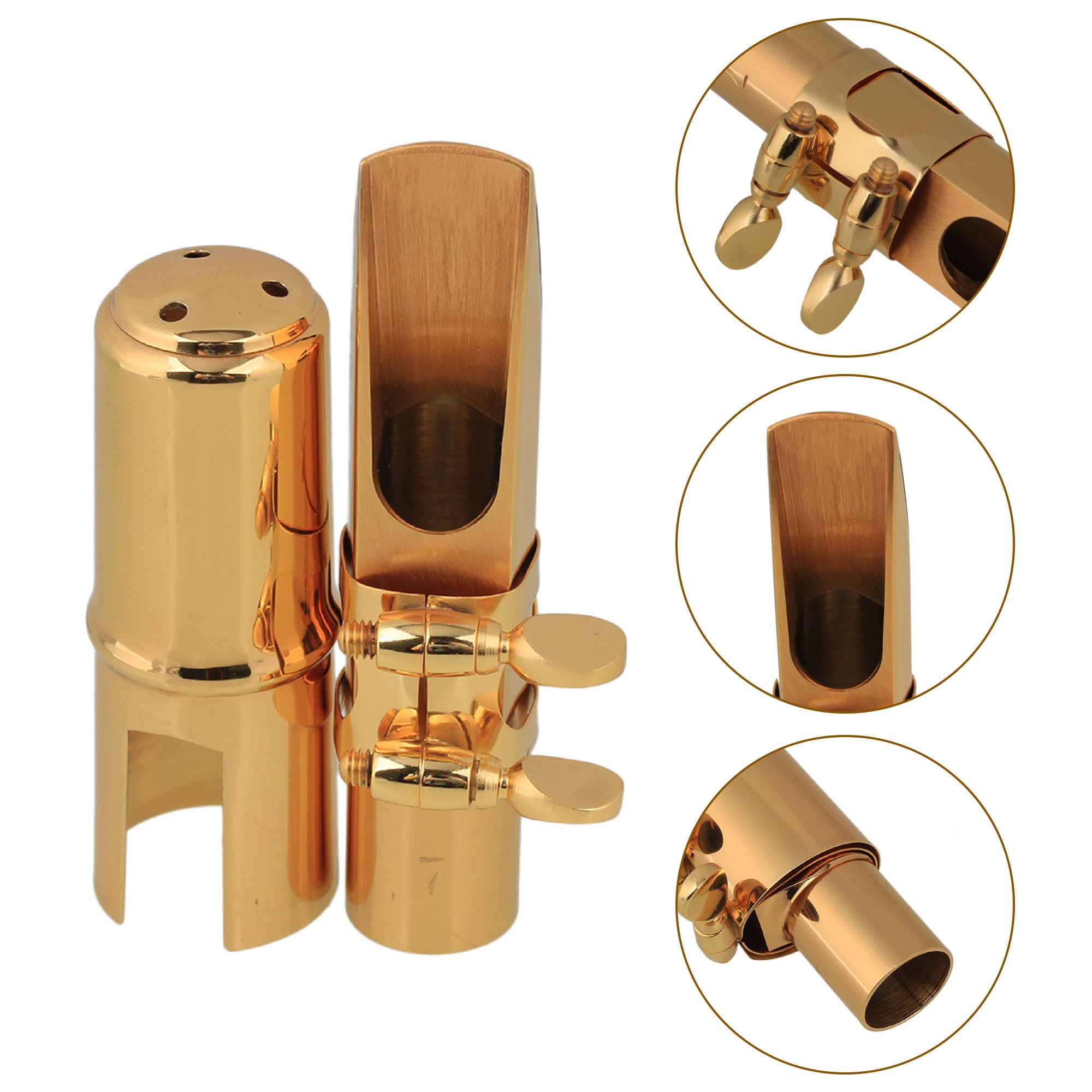 Yibuy Gold Plated Brass B-flat Tenor Saxophone Sax Mouthpiece with Cap Ligature 7#