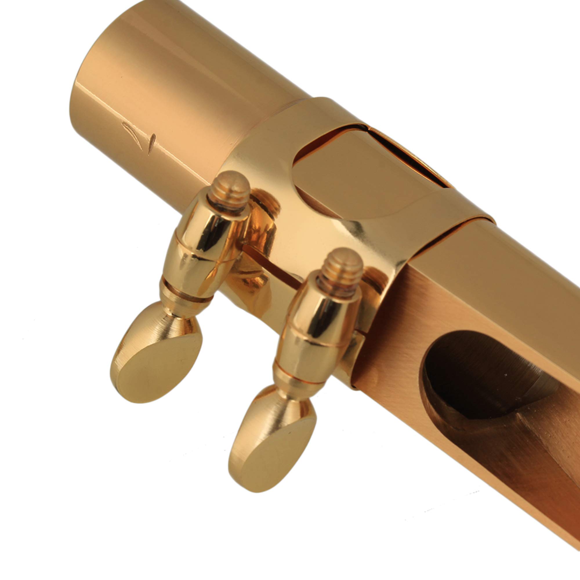 Yibuy Gold Plated Brass B-flat Tenor Saxophone Sax Mouthpiece with Cap Ligature 7#