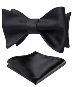 hisdern bow ties for men solid black self tie bow tie & pocket square set classic formal satin bow ties for tuxedo wedding party