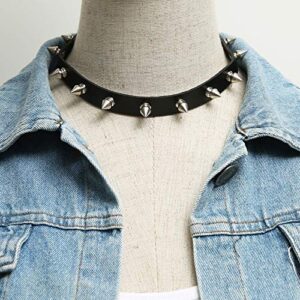 HZMAN Fashion Women Men Cool Punk Goth Metal Spike Studded Leather Collar Choker Necklace Black