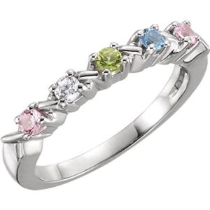 Family XO Mothers Ring 3 4 or 5 Birthstones 10k White or Yellow Gold