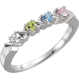 Family XO Mothers Ring 3 4 or 5 Birthstones 10k White or Yellow Gold