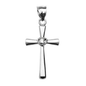 religious jewelry solitaire cubic zirconia heart cross pendant in sterling silver