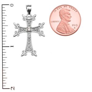 Religious Jewelry Solitaire Diamond Armenian Cross Pendant in Sterling Silver