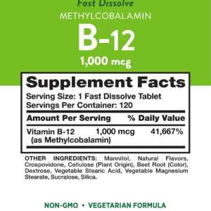 B12 Vitamin Sublingual Tablets | 1000 mcg | 120 Count | Vegetarian, Non-GMO & Gluten Free | Nature's Truth