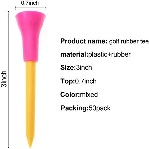 Rubber Cushion Top Plastic Golf Tees mixed colors Pack of 50pcs (3-1/4")