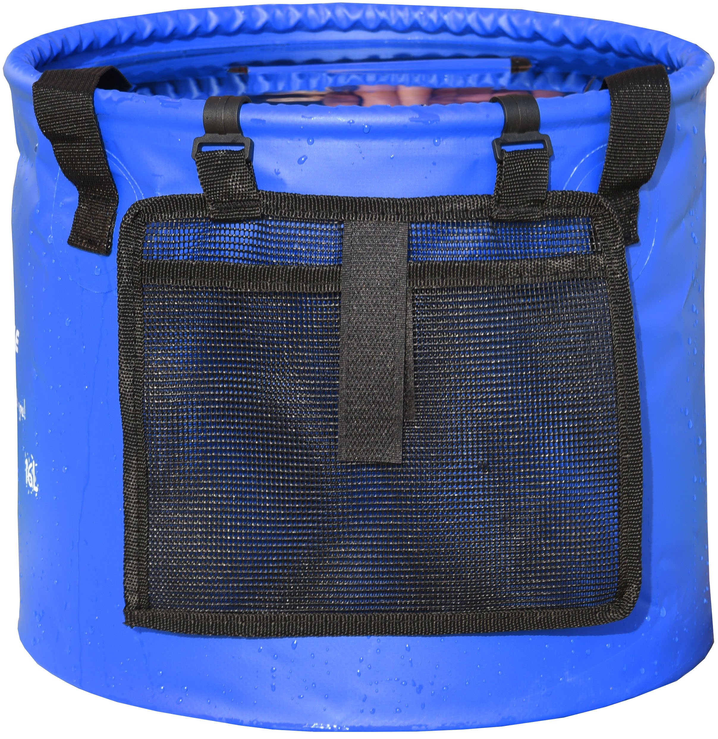 Premium Collapsible Bucket by Freegrace - Compact Portable Folding Water Container - Lightweight & Durable - Includes Handy Tool Mesh Pocket (Navy Blue(Upgraded), 23L (Lid))