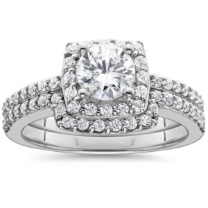 p3 pompeii3 1 1/4ct diamond cushion halo engagement wedding ring 10k white gold band - size 12