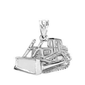 Solid 925 Sterling Silver Bulldozer Charm Pendant