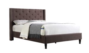 home life premiere classics cloth brown linen 51" tall headboard platform bed with slats full - complete bed 5 year warranty included 007