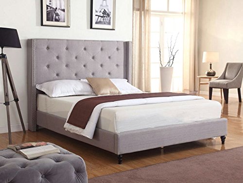 Home Life furBed00007_Cloth_LightGrey_Full Platform Bed, Grey