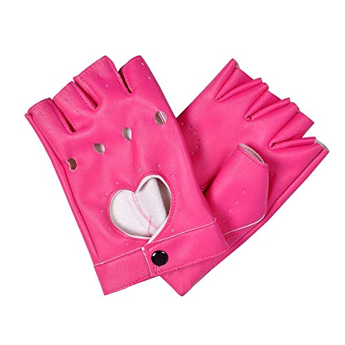 gootrades Punk Fingerless Dance Glove For Women, Jazz Style Glove, PU Leather (Rose Red)