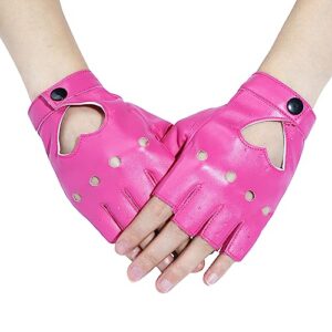 gootrades Punk Fingerless Dance Glove For Women, Jazz Style Glove, PU Leather (Rose Red)