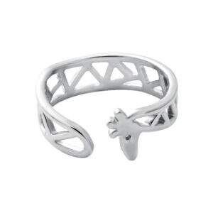 NOUMANDA Animal Jewelry Adorable Giraffe Finger Ring Open Wrap Ring (silver)