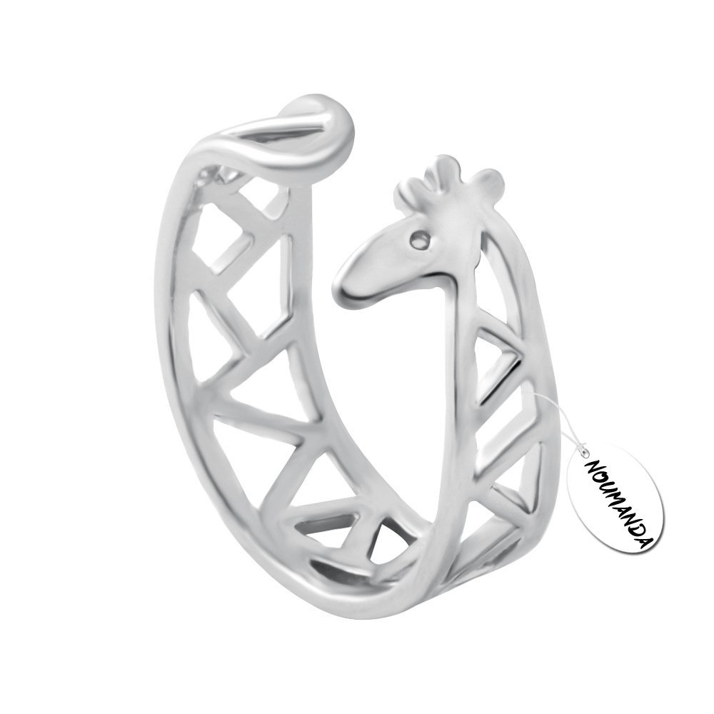 NOUMANDA Animal Jewelry Adorable Giraffe Finger Ring Open Wrap Ring (silver)