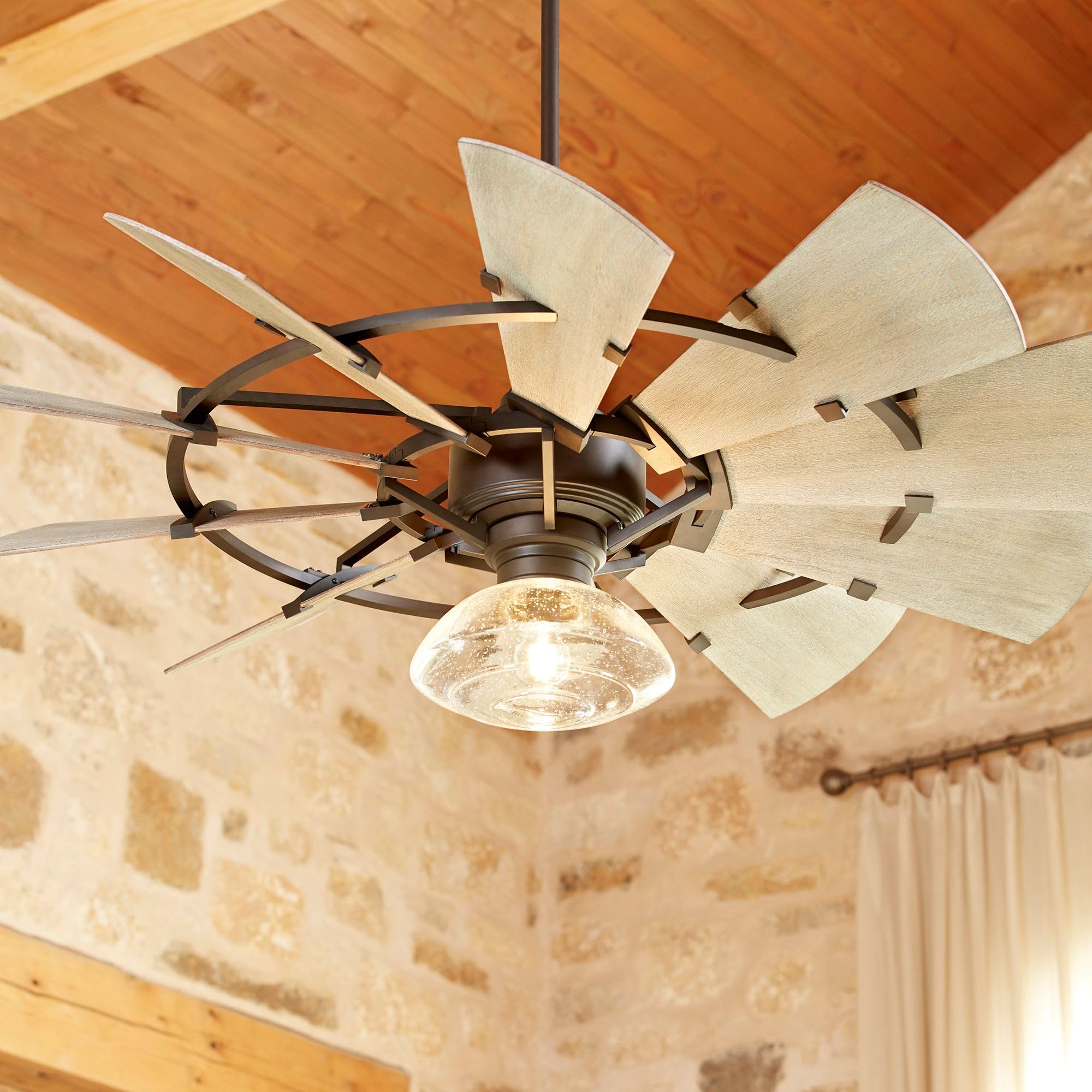 Quorum 97215-86 Indoor Windmill Ceiling Fan in Oiled Bronze with Weathered Oak Blades