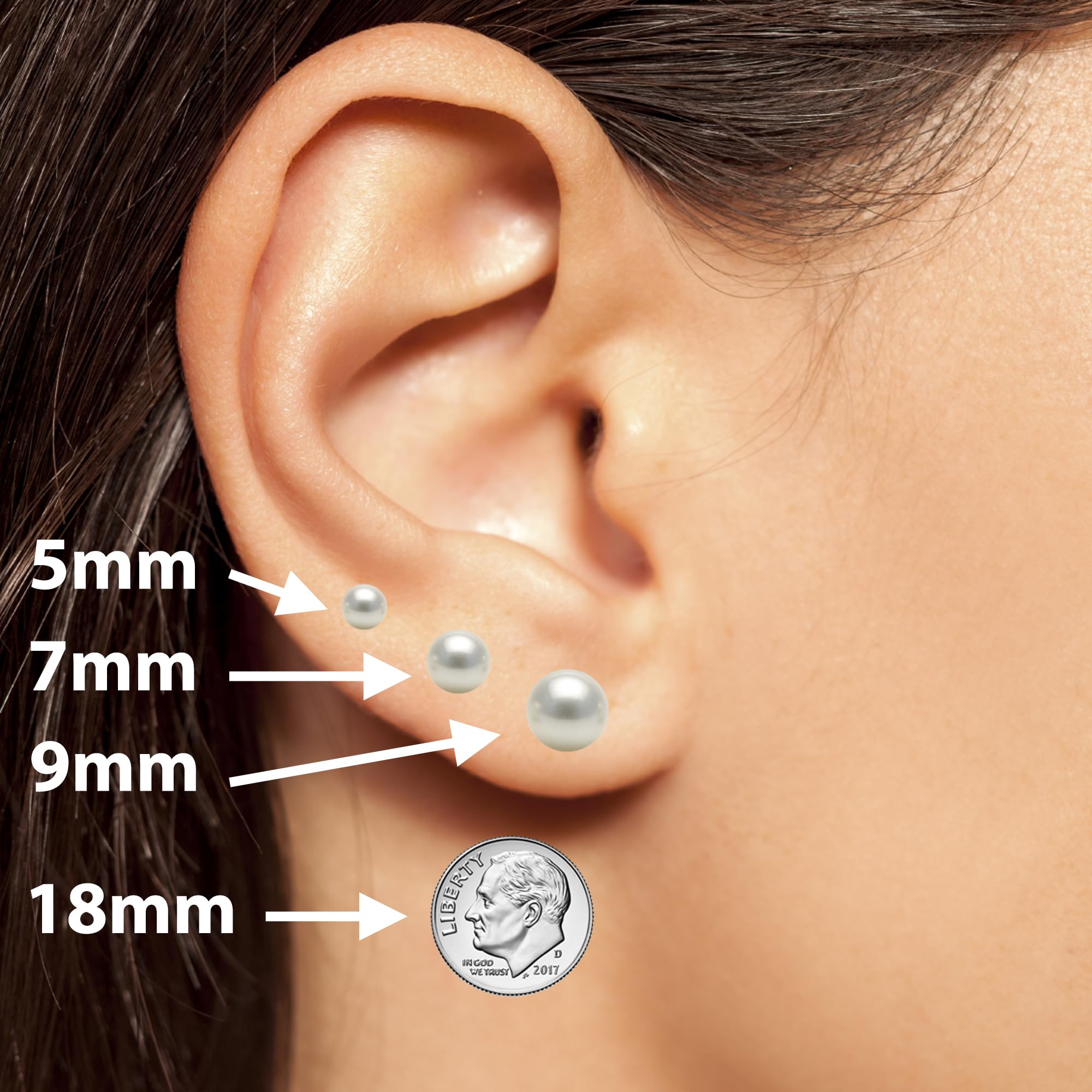 Japanese Akoya Cultured Pearl Earrings Stud AAAA Graded 9mm White Stud Earrings for Women with 14K Gold Settings and Jewelry Gift Box - Orien Jewelry