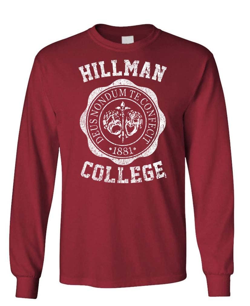 HILLMAN COLLEGE - retro 80s sitcom tv - Long Sleeved Tee, XL, Maroon