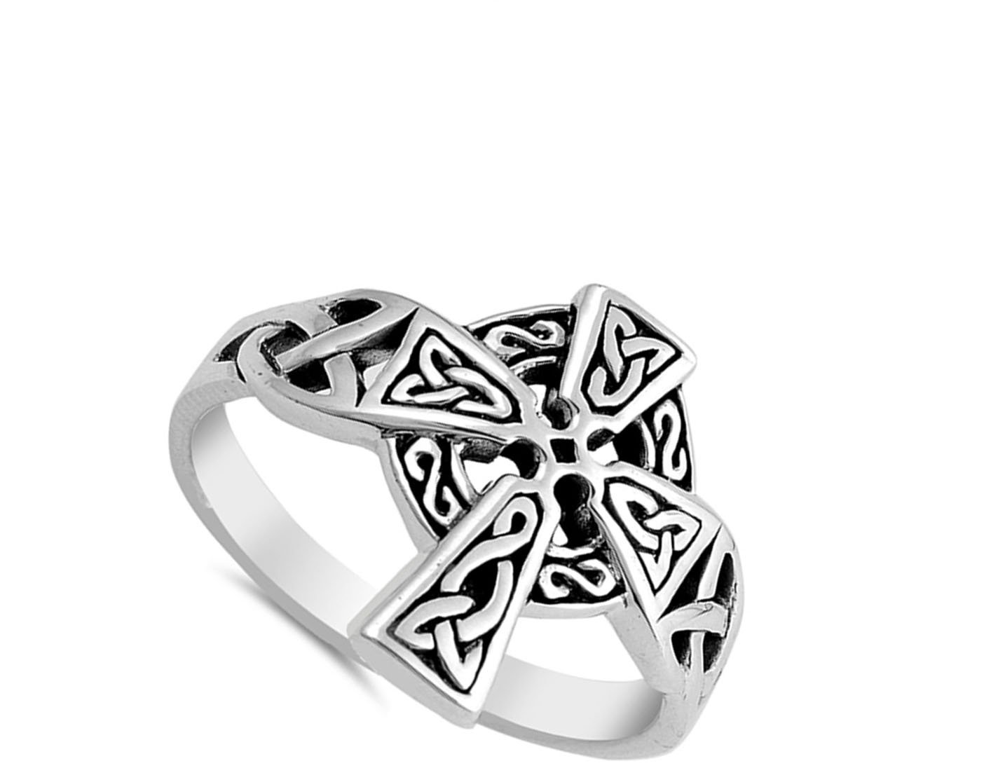 Vintage Celtic Cross Ring New .925 Sterling Silver Filigree Knot Band Size 8