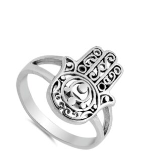 Filigree Hand of God Hamsa Ring New .925 Sterling Silver Band Size 8