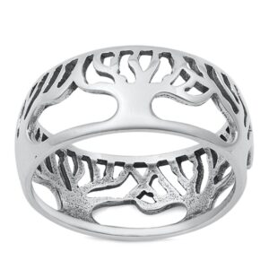 Eternity Tree of Life Cutout Ring .925 Sterling Silver Filigree Band Size 8