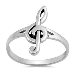 Oxidized Music Note Ring New .925 Sterling Silver Treble Clef Band Size 8