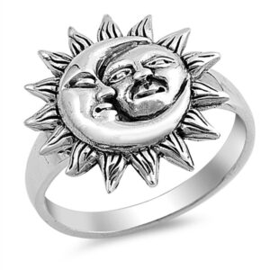 sun moon universe faces ring new .925 sterling silver band size 7